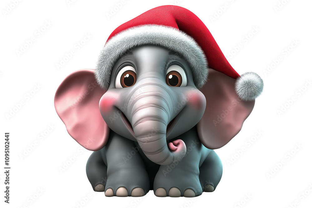 Cartoon Elephant Face with Santa Hat, Transparent Background Cartoon Elephant Face with Santa Hat, Transparent Background