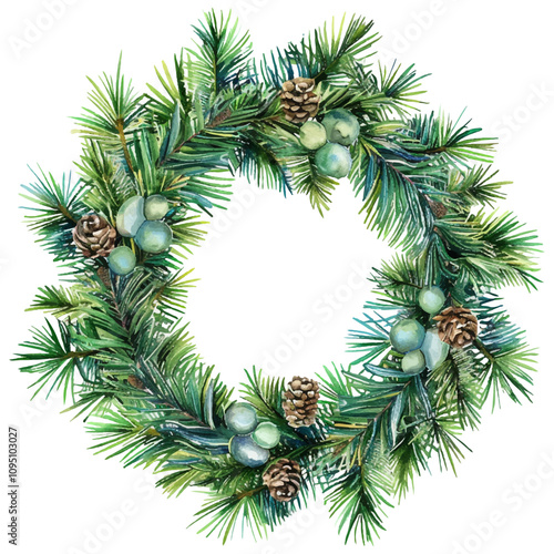 pine garland vector illustration in watercolor style