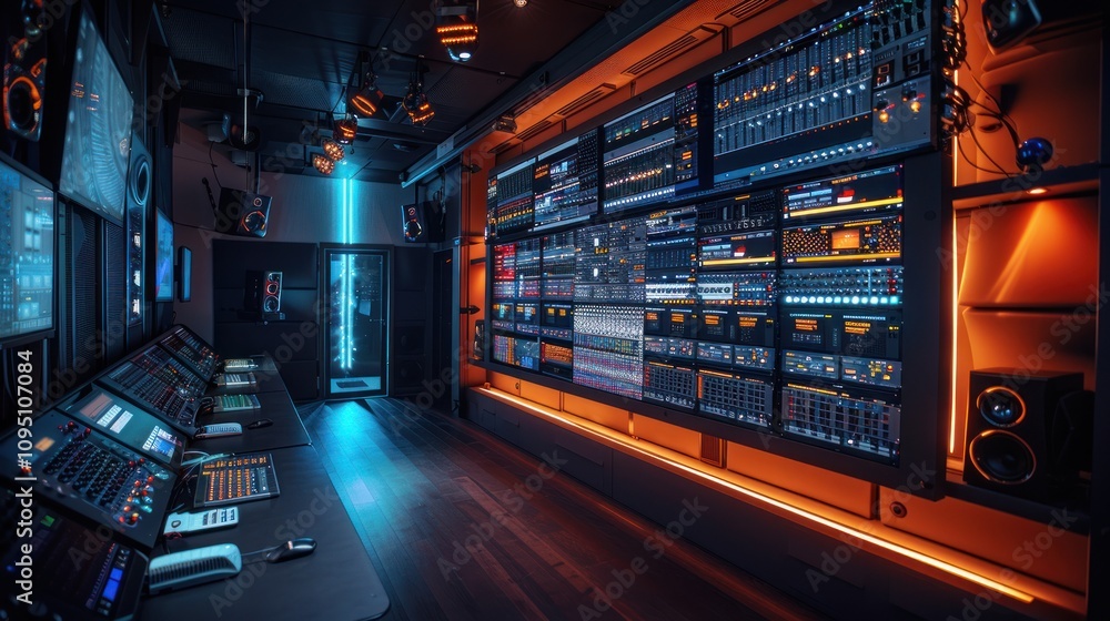 Modern control room with digital displays. Modern control room with digital displays.