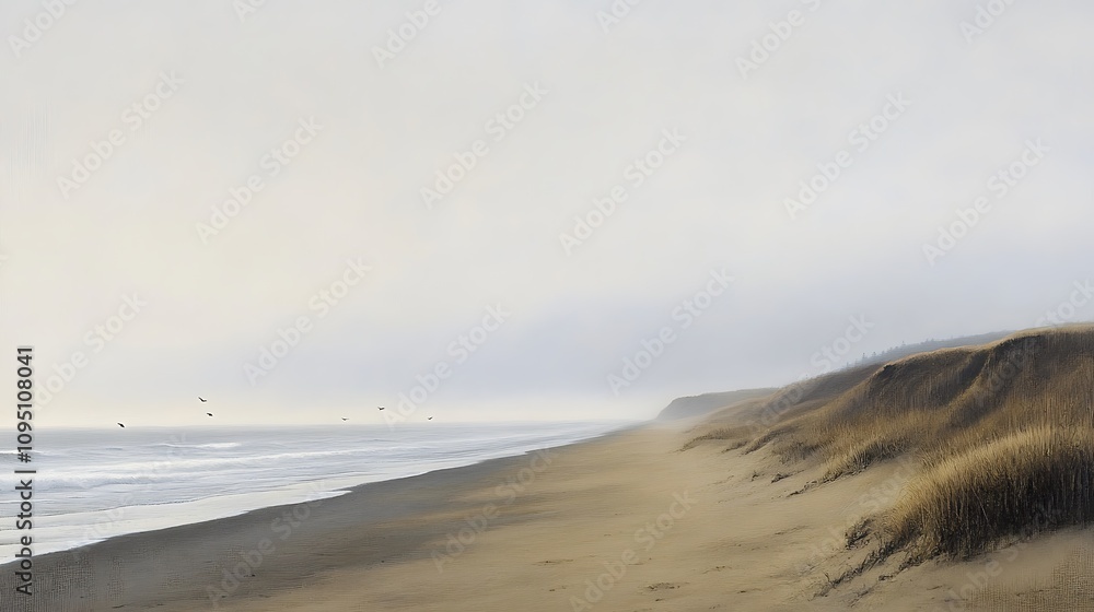 A Coastal Scene with Grasses, Sand, and a Hazy Sky A Coastal Scene with Grasses, Sand, and a Hazy Sky