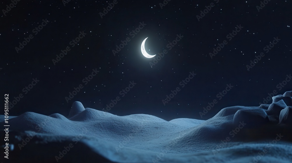 Obraz premium moon and a single star in the night sky, 3D clay animation style