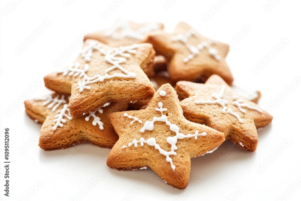 A stack of star-shaped cookies on a white background, ideal for baking or food photography A stack of star-shaped cookies on a white background, ideal for baking or food photography