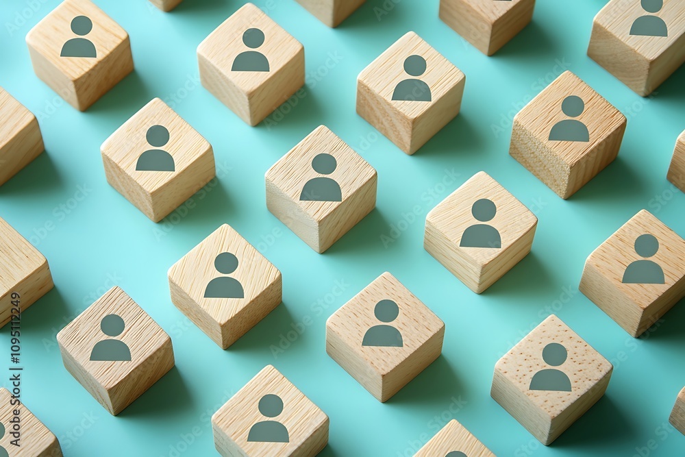 Gray Employee Icons on Wooden Cubes Team Structure Pattern Gray Employee Icons on Wooden Cubes Team Structure Pattern
