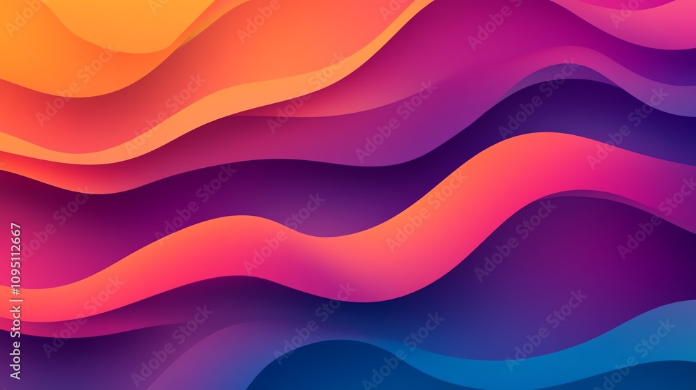 Obraz premium Abstract wave pattern with vibrant hues of orange, pink, and purple, creating a dynamic and modern visual appeal.