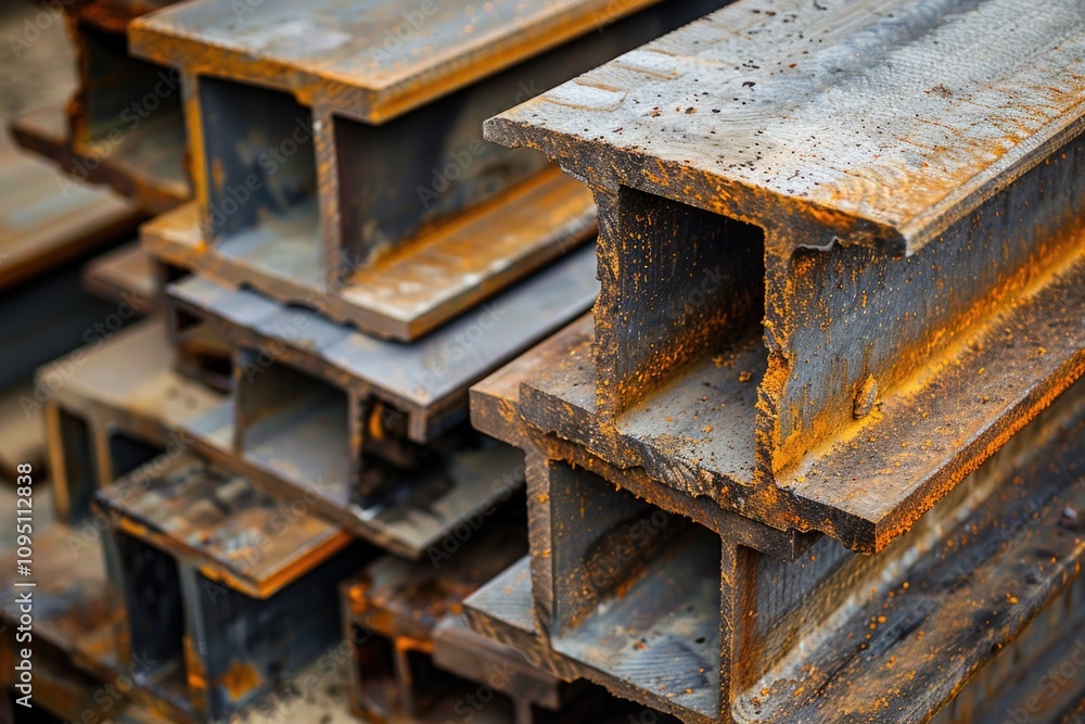 Steel bars piled high, industrial or construction scene Steel bars piled high, industrial or construction scene