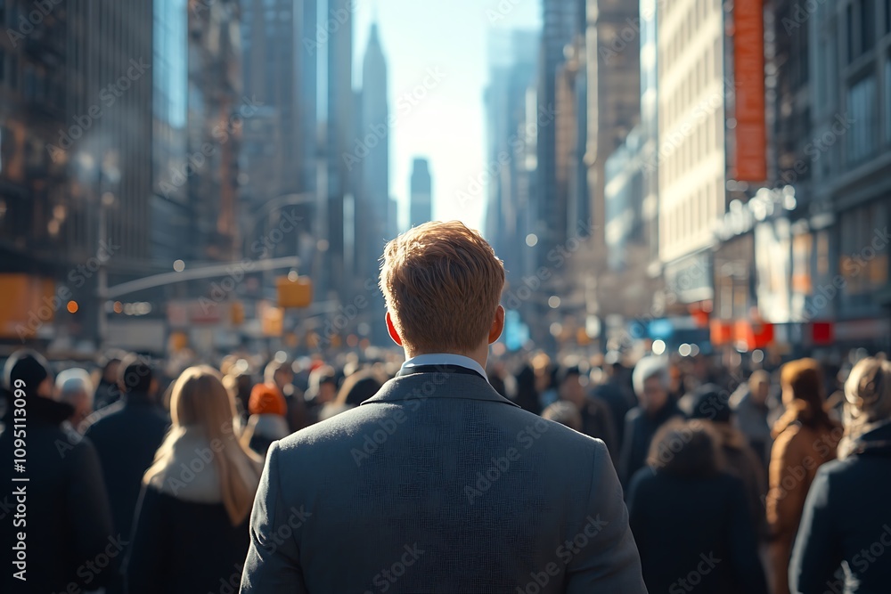 Gray Suit Commuter Anonymous Figure in Rush Hour Cityscape Gray Suit Commuter Anonymous Figure in Rush Hour Cityscape
