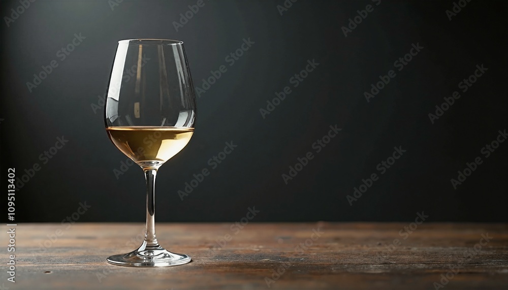 Elegant White Wine Glass Gleaming with Copy Space Against Dark Background Elegant White Wine Glass Gleaming with Copy Space Against Dark Background