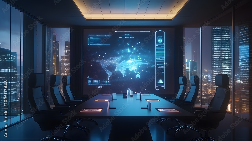 A hybrid meeting space showcasing AI-powered virtual assistants projecting 3D glowing team analytics and 2D actionable insights. 4k resolution, Cinematic Scene A hybrid meeting space showcasing AI-powered virtual assistants projecting 3D glowing team analytics and 2D actionable insights. 4k resolution, Cinematic Scene