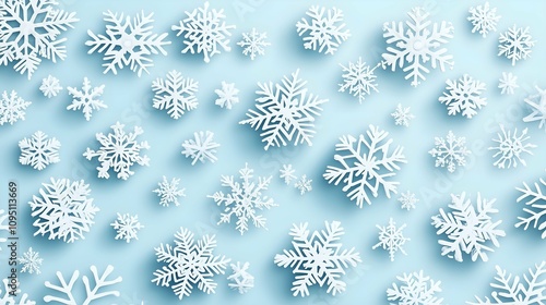 Illustration of Intricate Snowflakes in Varying Sizes on a Soft Blue Background