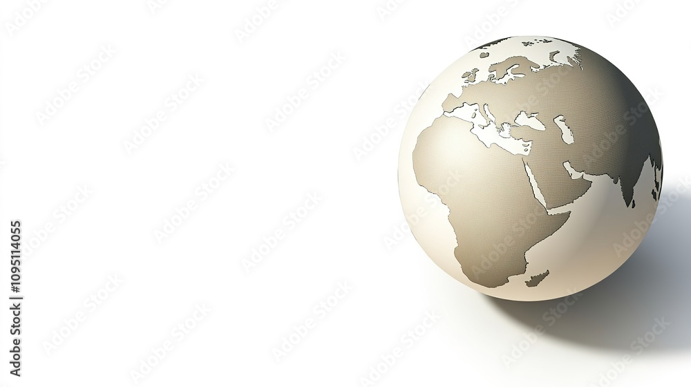 Metallic globe on white with shadow, minimalist design. Metallic globe on white with shadow, minimalist design.