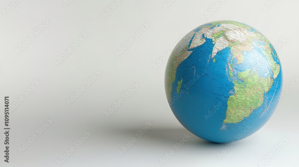 Blue Earth globe on light background, geographic detail Blue Earth globe on light background, geographic detail