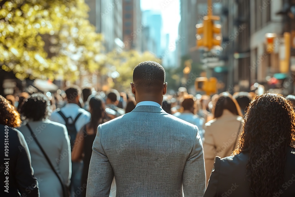 Gray Suit, City Rush Anonymous Professional in Sunlit Cityscape Gray Suit, City Rush Anonymous Professional in Sunlit Cityscape