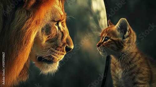 A close-up captures two cats making eye contact, showcasing a moment of feline communication and connection. Perfect for illustrating the bond betwee photo