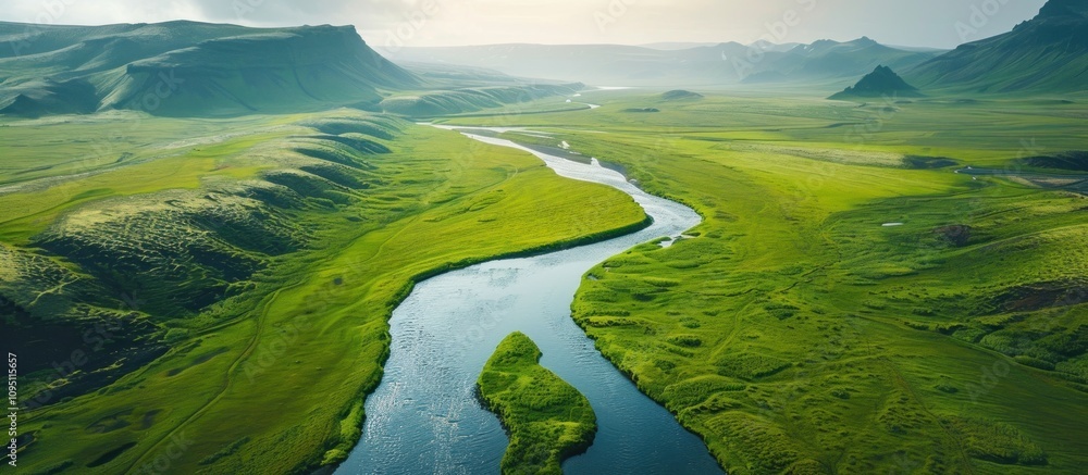 Fototapeta premium Serpentine River Winding Through Lush Icelandic Landscape
