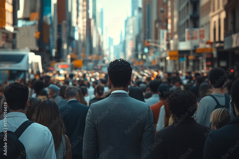 Grey Suit, City Crowd Anonymous Back View, Blurred Background Grey Suit, City Crowd Anonymous Back View, Blurred Background