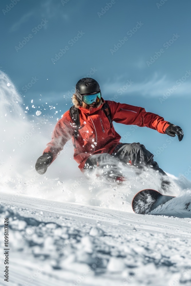 A person rides a snowboard down a snowy mountain slope A person rides a snowboard down a snowy mountain slope