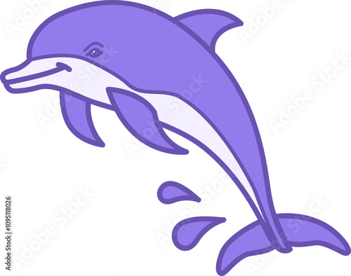 Dolphin Color Icon. Vector Illustration. Mammal, Fish. Cute Dolphin with Fins. Marine Animals Concept