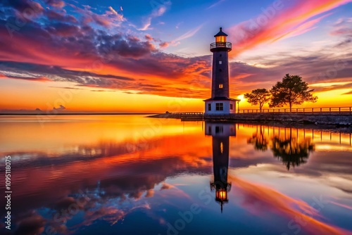 Stunning Silhouette Photography of Cap Ferret Lighthouse at Sunset Over the Bay of Arcachon in Gironde, Aquitaine, France, Capturing the Tranquil Beauty of Nature and Coastal Landscape