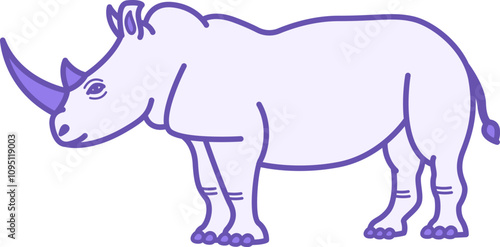 Rhino Color Icon. Vector Illustration. Large Mammal. Rhinoceros with Massive Body, Thick Limbs, and Horn on Muzzle. Animal Concept