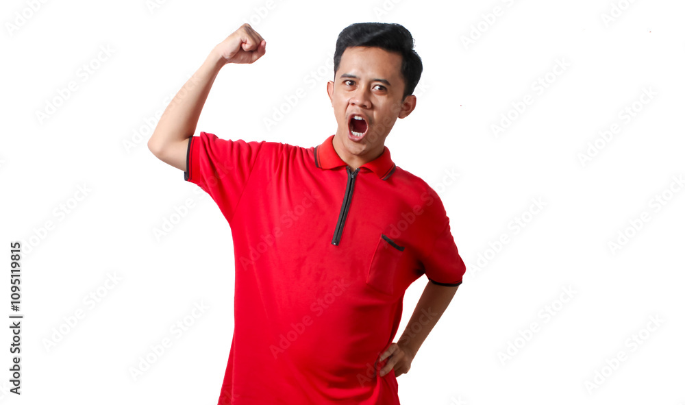 skinny asian man wearing polo shirt showing off muscles skinny asian man wearing polo shirt showing off muscles