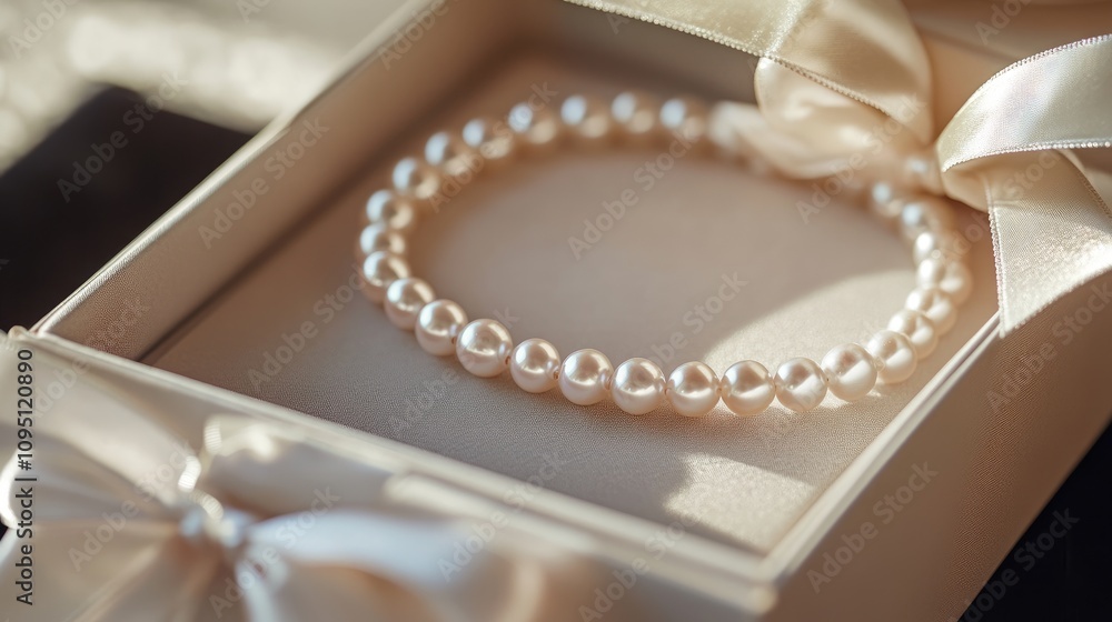 Elegant Pearl Necklace Displayed in Luxurious Gift Box with Satin Ribbon, Perfect for Special Occasions like Anniversaries, Weddings, and Birthdays Elegant Pearl Necklace Displayed in Luxurious Gift Box with Satin Ribbon, Perfect for Special Occasions like Anniversaries, Weddings, and Birthdays