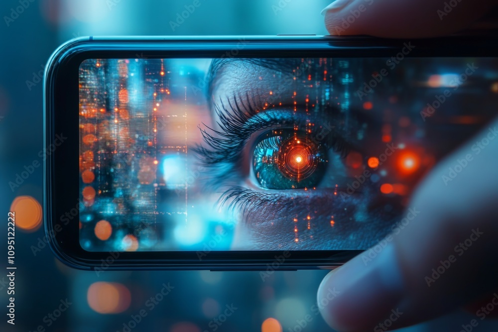 Futuristic Eye Smartphone Screen Digital Cityscape Abstract Technology Futuristic Eye Smartphone Screen Digital Cityscape Abstract Technology