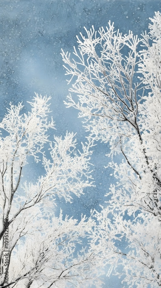 The snow-covered trees in the valley were coated with white rime, creating an atmosphere of tranquility and beauty The snow-covered trees in the valley were coated with white rime, creating an atmosphere of tranquility and beauty