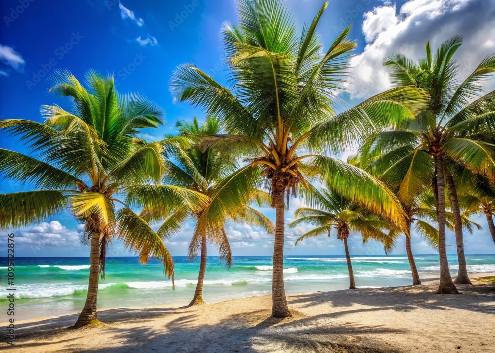 Summer Palm Trees on a Beautiful Beach in Mexico, Capturing the Serenity of Tropical Paradise with Vibrant Colors and Clear Blue Skies, Perfect for Travel and Relaxation Themes Summer Palm Trees on a Beautiful Beach in Mexico, Capturing the Serenity of Tropical Paradise with Vibrant Colors and Clear Blue Skies, Perfect for Travel and Relaxation Themes