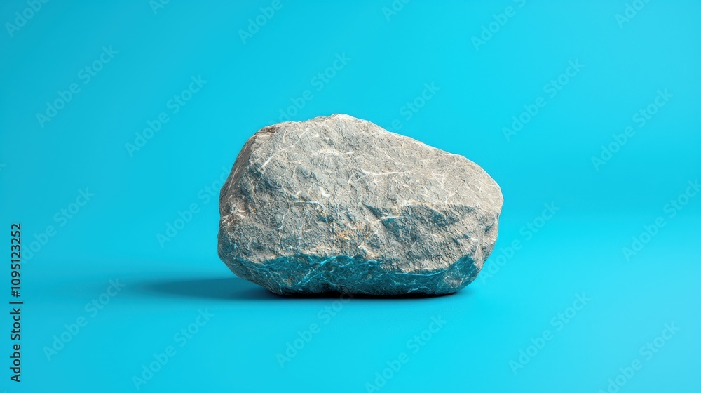 Fototapeta premium Single Grey Boulder Stone on Blue Background Geology Nature 3D Render