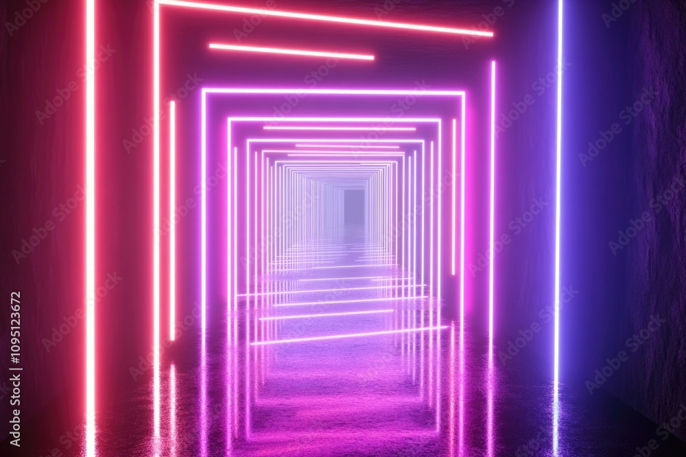 A long hallway with bright neon lights A long hallway with bright neon lights