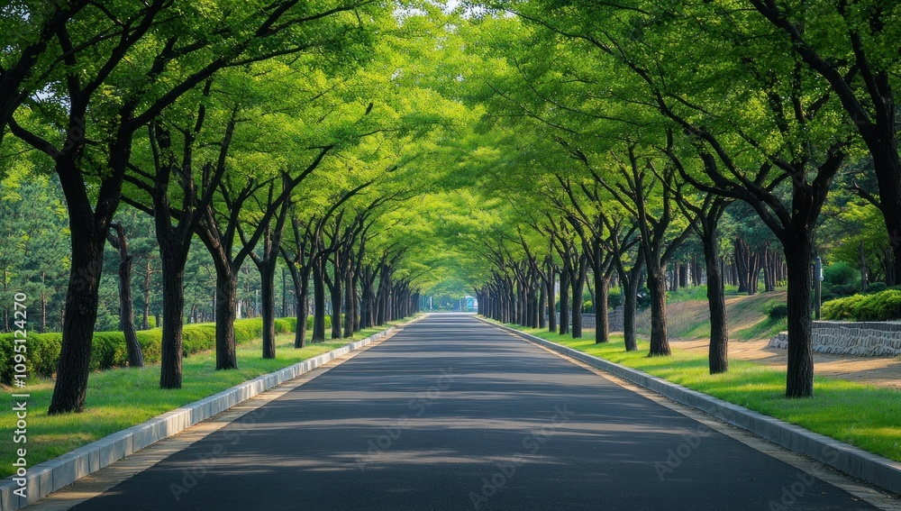 Serene Tree-Lined Avenue: A Picturesque Path Serene Tree-Lined Avenue: A Picturesque Path