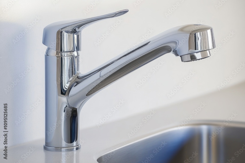 A kitchen sink with a chrome faucet adjacent A kitchen sink with a chrome faucet adjacent
