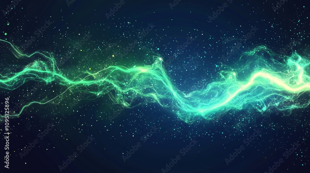 Abstract glowing energy stream, teal and green, dark background. Abstract glowing energy stream, teal and green, dark background.
