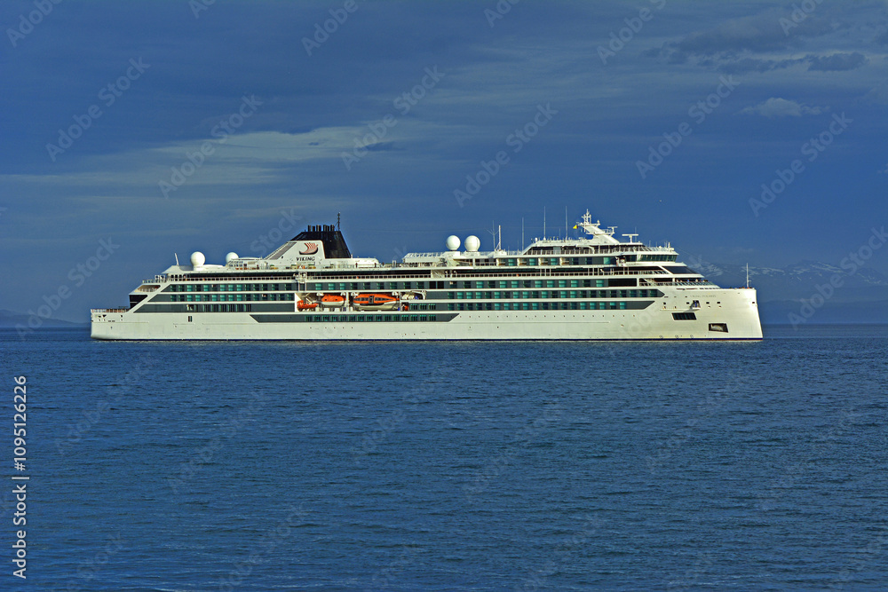 The Viking Polaris cruise ship in Ushuaia Bay