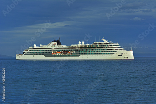 The Viking Polaris cruise ship in Ushuaia Bay