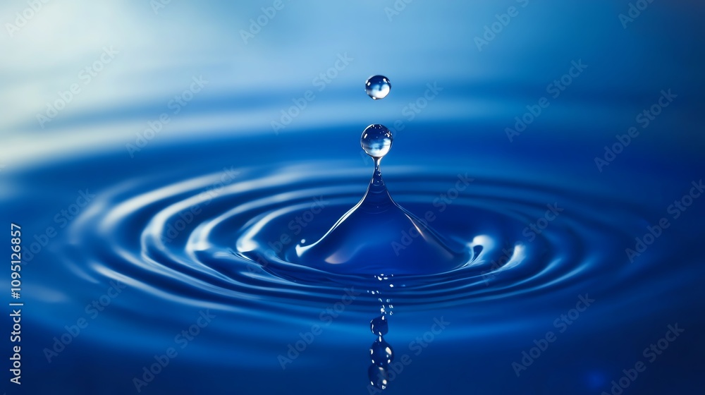 A stunning close-up of a water drop creating ripples on a serene blue surface, symbolizing peace and tranquility. A stunning close-up of a water drop creating ripples on a serene blue surface, symbolizing peace and tranquility.