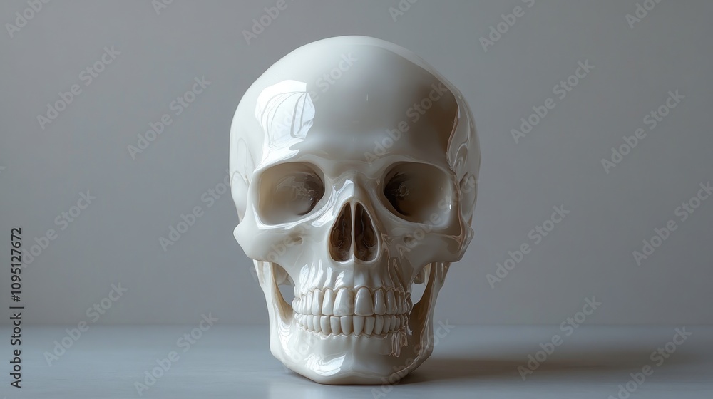 A White Human Skull Model on a Table A White Human Skull Model on a Table