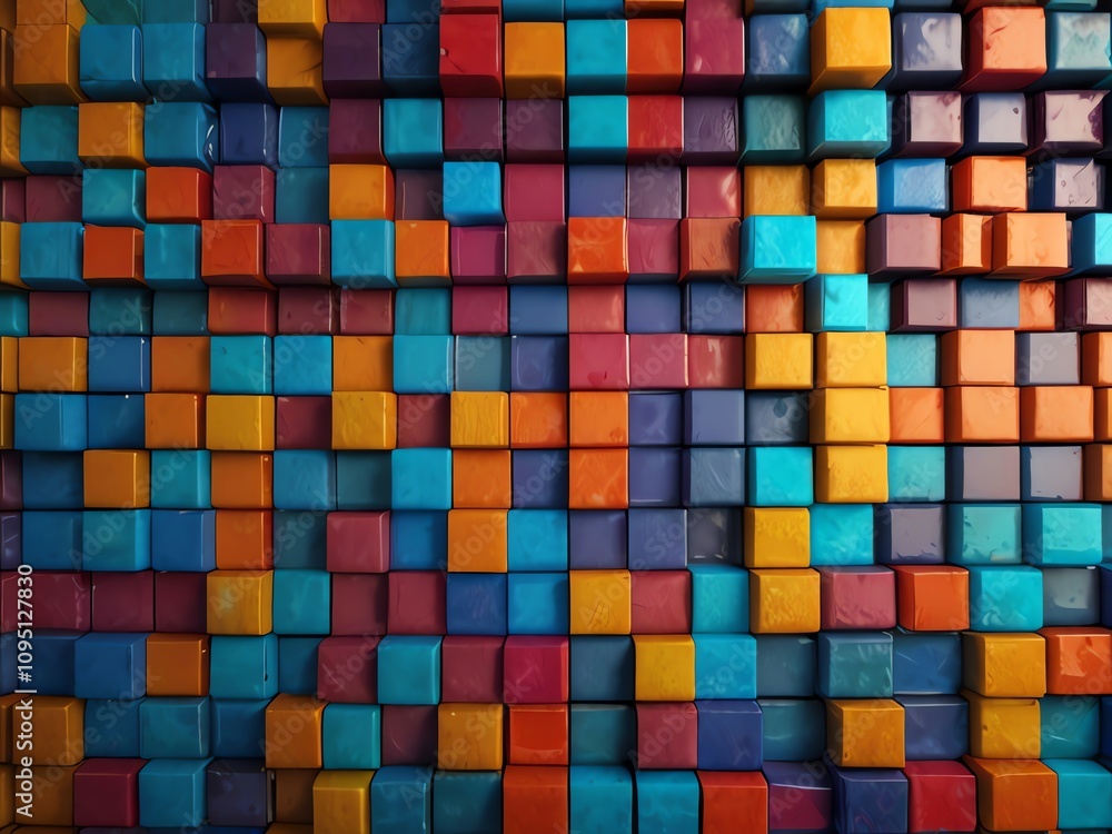 Abstract Colorful Cube Mosaic: A Vibrant 3D Render of Interlocking Blocks Abstract Colorful Cube Mosaic: A Vibrant 3D Render of Interlocking Blocks