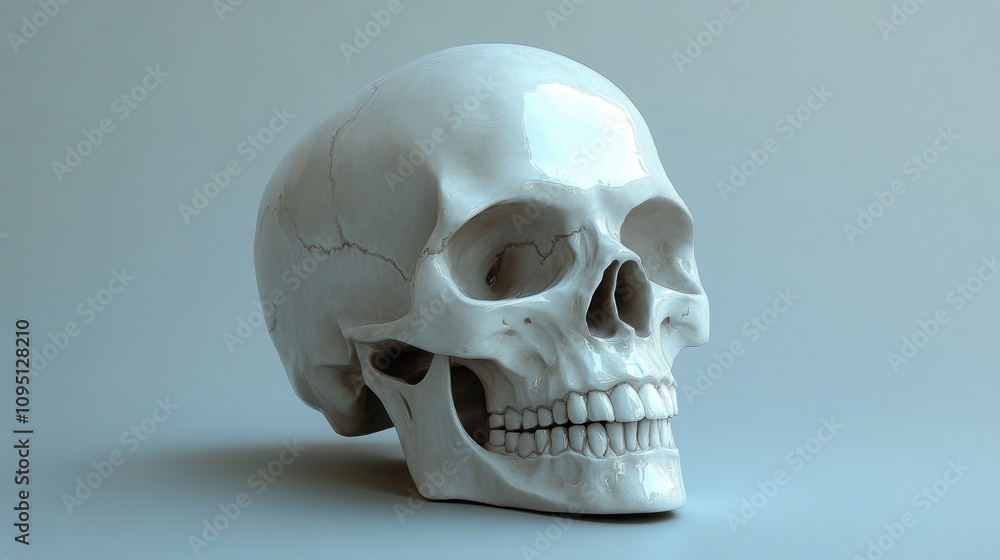 A detailed three dimensional model of a human skull A detailed three dimensional model of a human skull