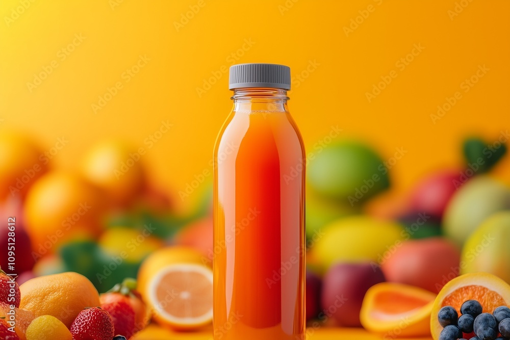 Fresh Juice Bottle with Vibrant Fruits Fresh Juice Bottle with Vibrant Fruits