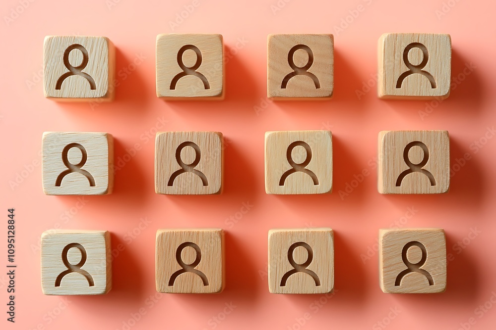 Light Pink Wooden Cubes Geometric Personnel Icons Flat Lay Light Pink Wooden Cubes Geometric Personnel Icons Flat Lay