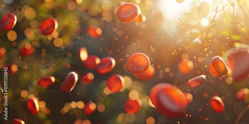 A cluster of red berries suspended in mid-air