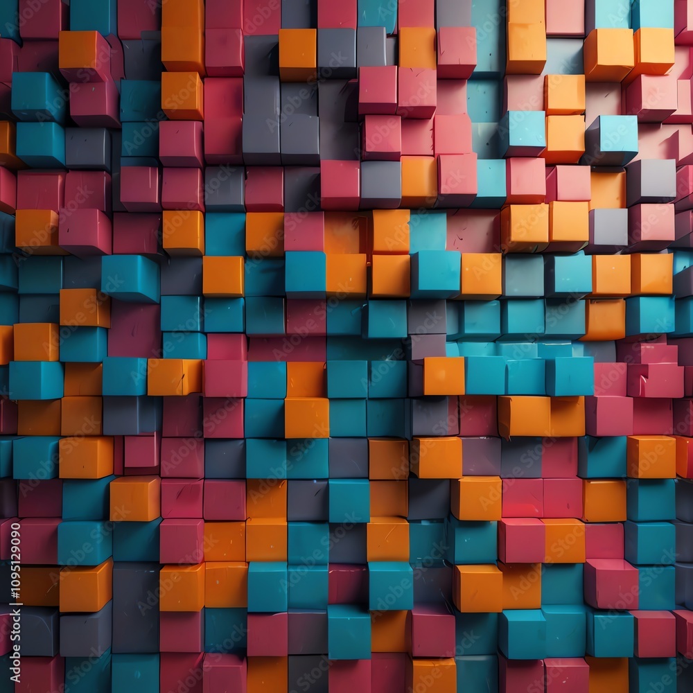 Abstract Colorful Cube Mosaic: A 3D Render of Interlocking Blocks Abstract Colorful Cube Mosaic: A 3D Render of Interlocking Blocks