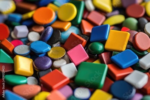 A close-up shot of colorful magnets stacked together