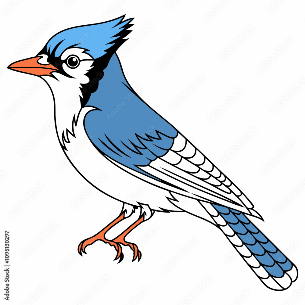 Fototapeta premium Blue Jay Bird Isolated on White Background. Vector Illustration