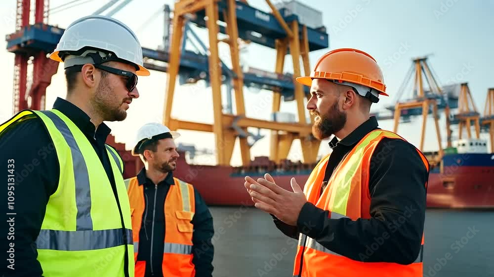 Container Port Workers Receiving Instructions from Foreman Container Port Workers Receiving Instructions from Foreman