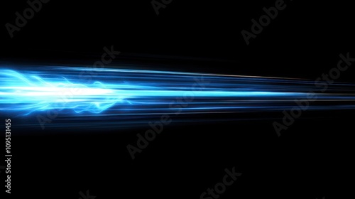 Abstract Blue Light Streaks Across Black Background