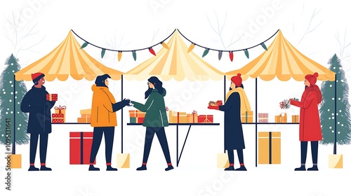People shopping for gifts at a Christmas market