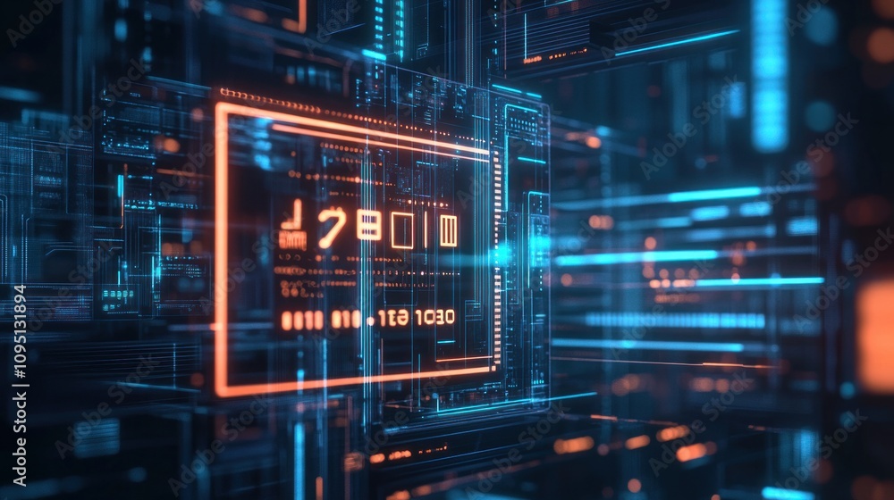 Obraz premium Abstract Digital Interface: Futuristic Technology and Data Streams