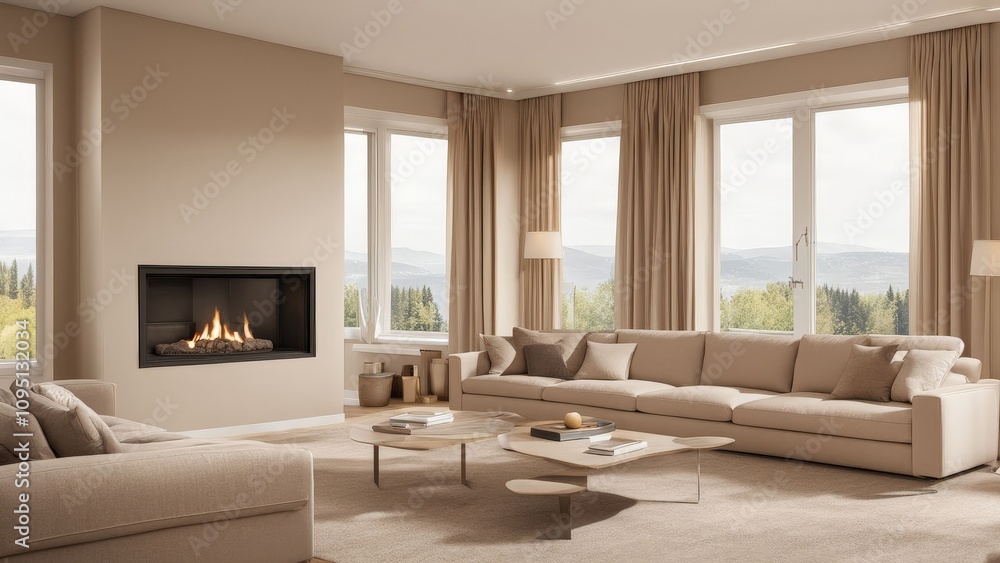 modern living room with fireplace